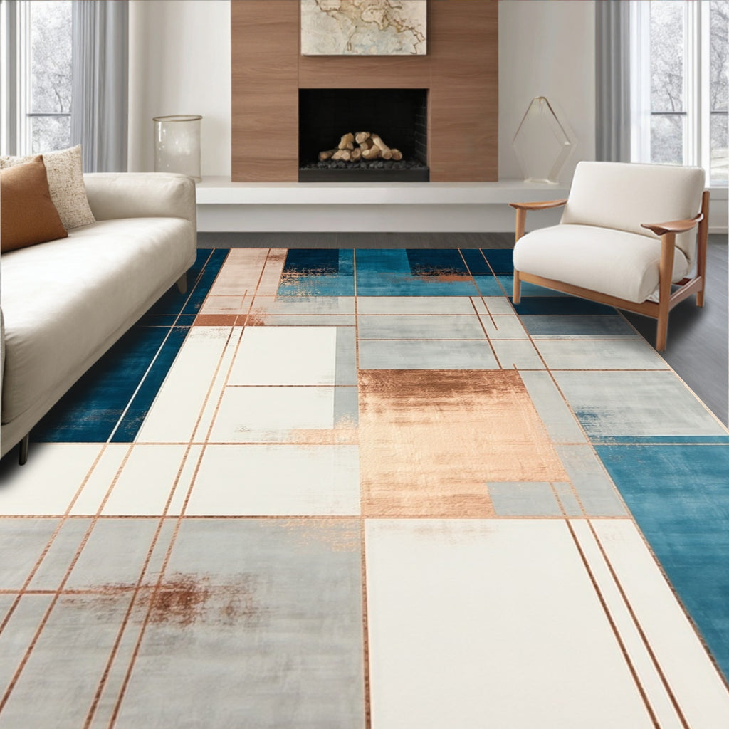Teal & Beige Geometric Modern Rug