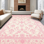 Pink Elegant Ornate Floral Rug(Pink)