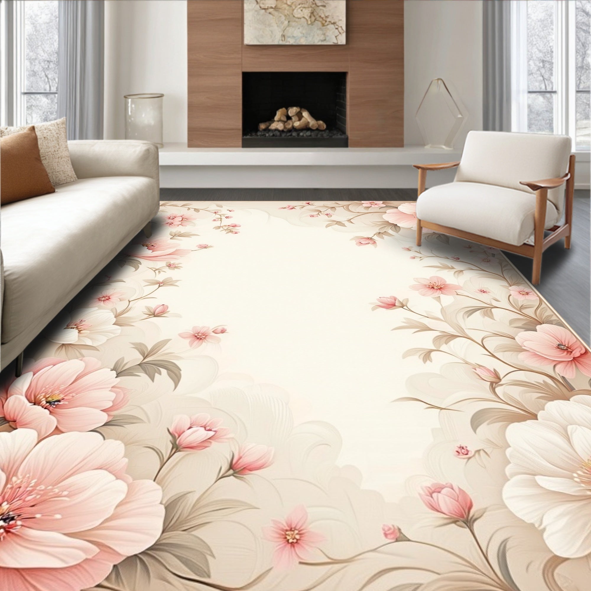 Soft Pink Floral Elegant Rug