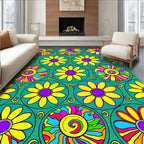 Vibrant Teal Floral Energetic Rug(Yellow)