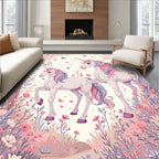 Pastel Unicorn Floral Whimsical Rug(Pink)