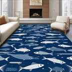 Navy Blue Playful Fish Pattern Rug(Blue)