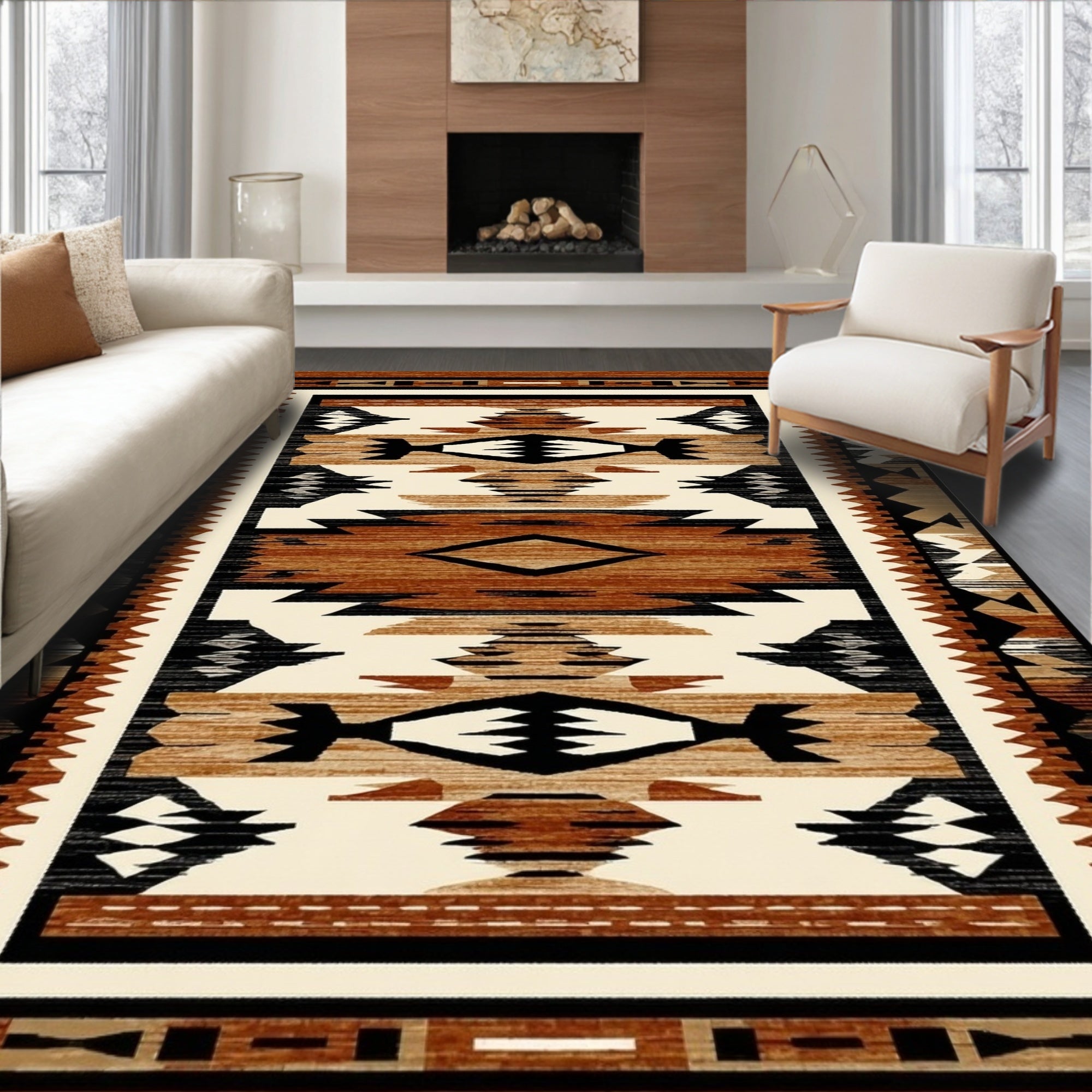 Rustic Terracotta Geometric Stepped Rug