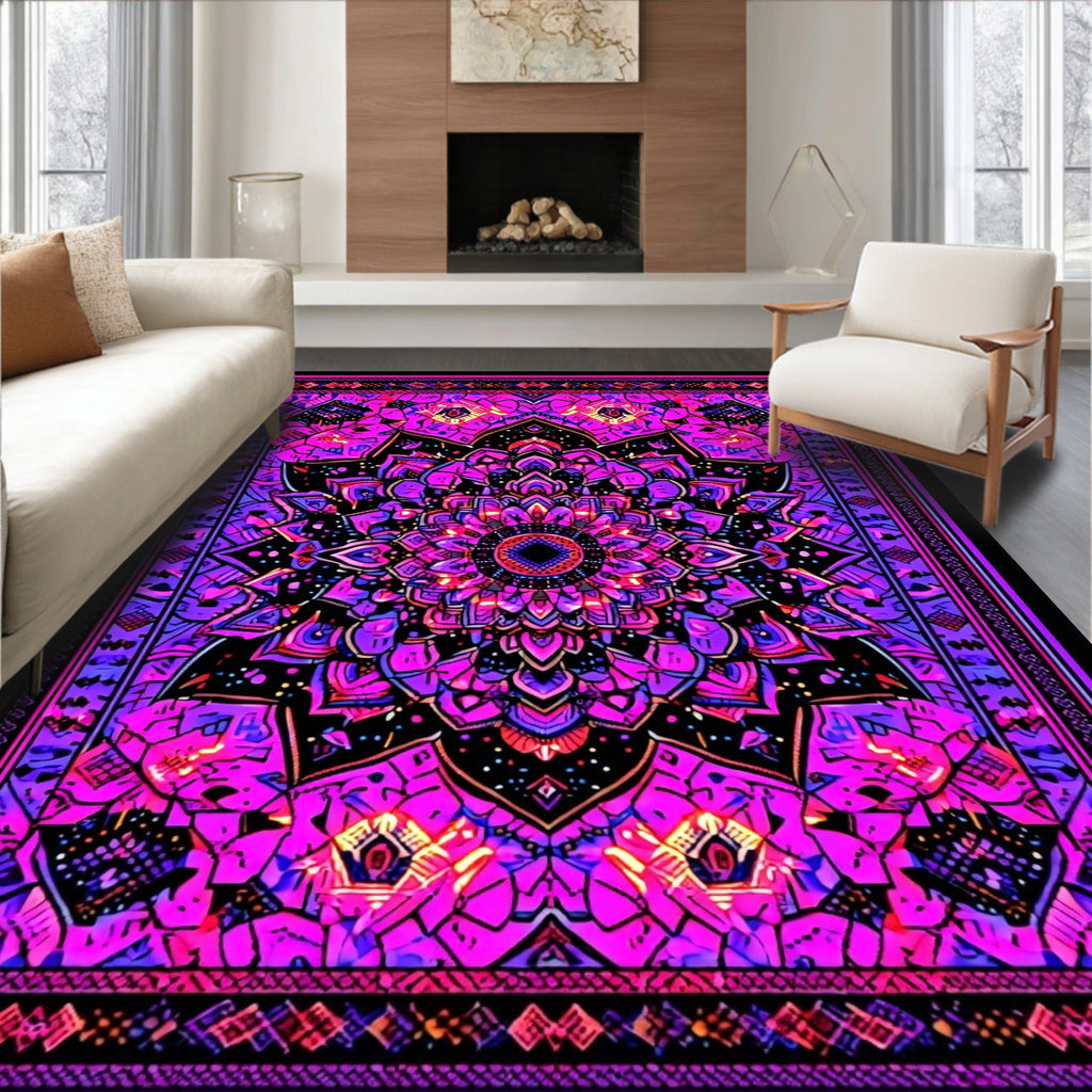 Vibrant Pink-Purple Mandala Pattern Rug(Purple)