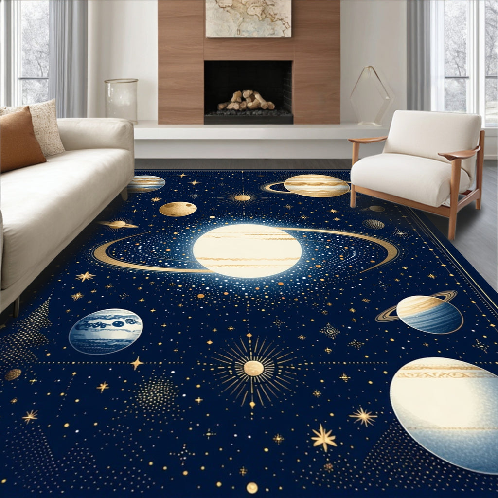 Navy Celestial Whimsical Rug(Blue)