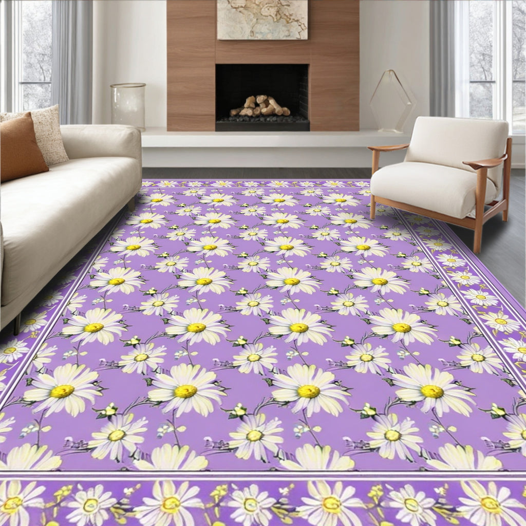 Cheerful Purple Daisy Print Rug(Purple)
