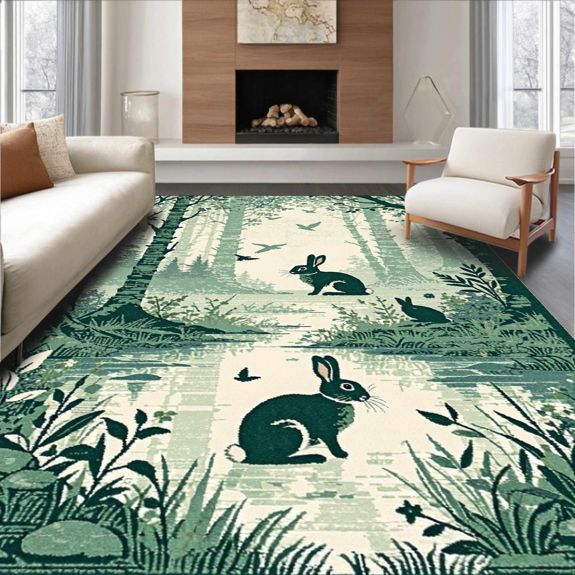 Teal-Green Woodland Serene Rug(Gray)