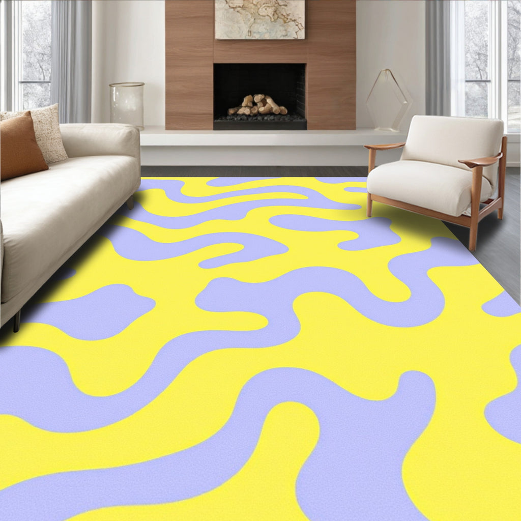 Cheerful Yellow Purple Wavy Rug