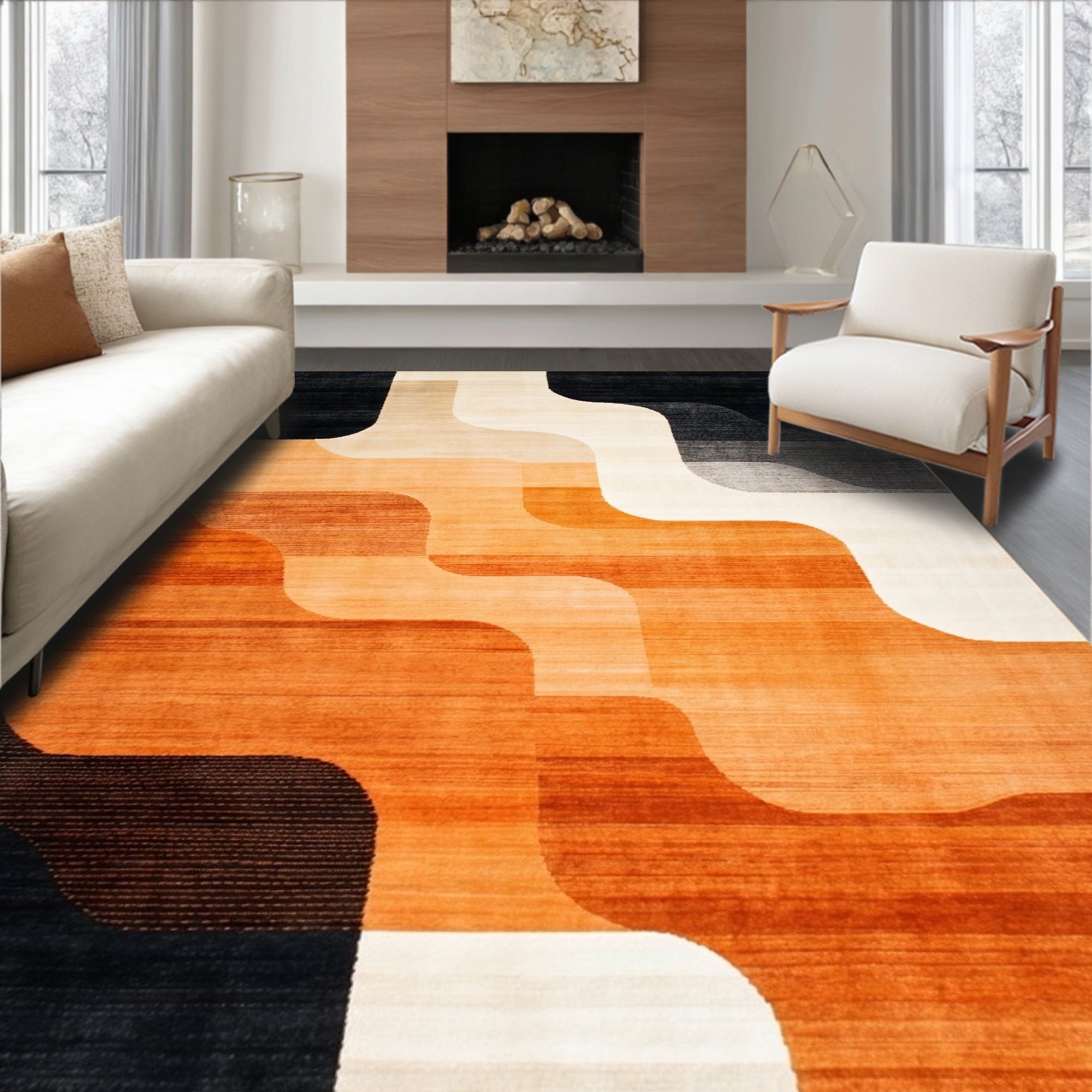 Modern Wavy Warm Tones Rug