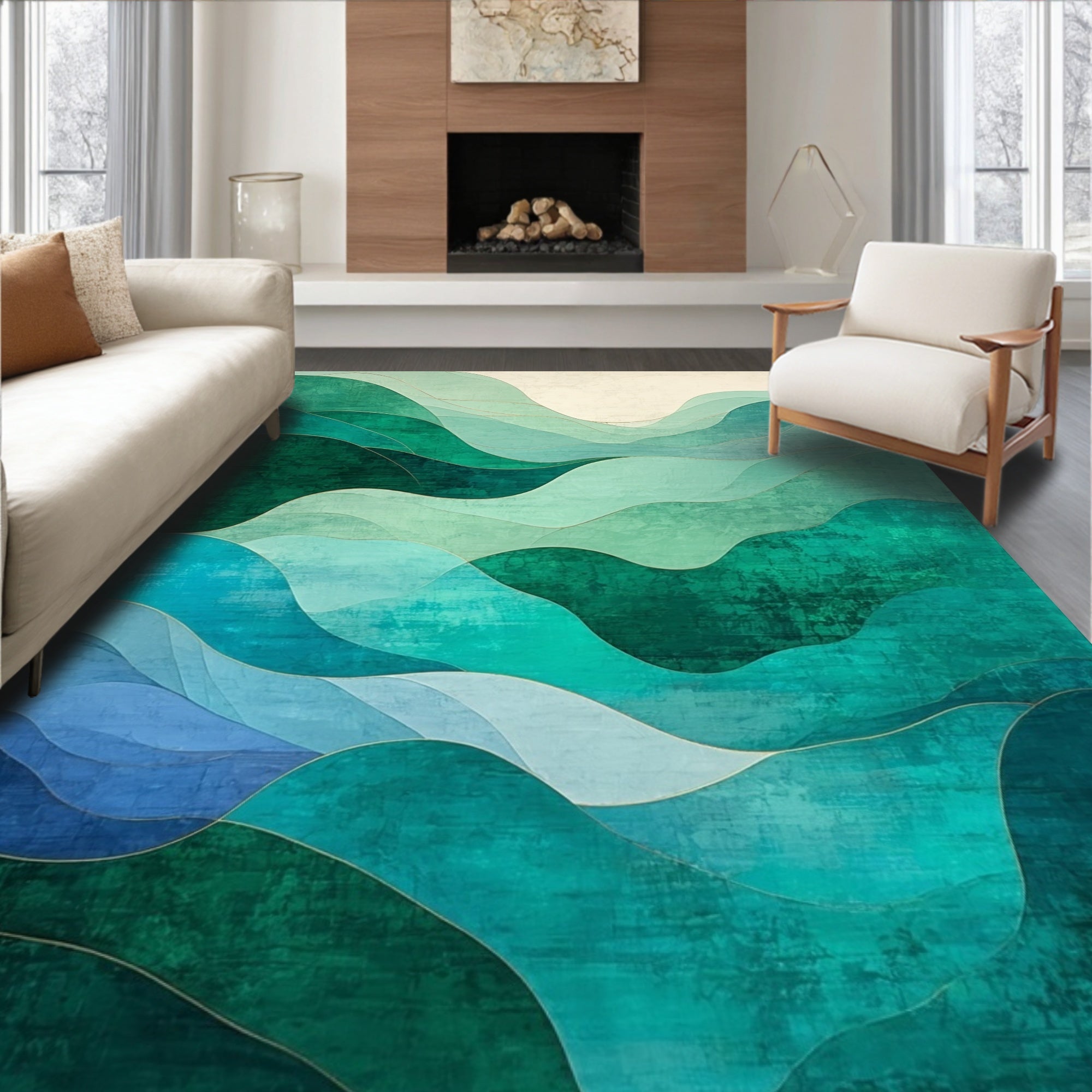 Teal and Green Wave Rug