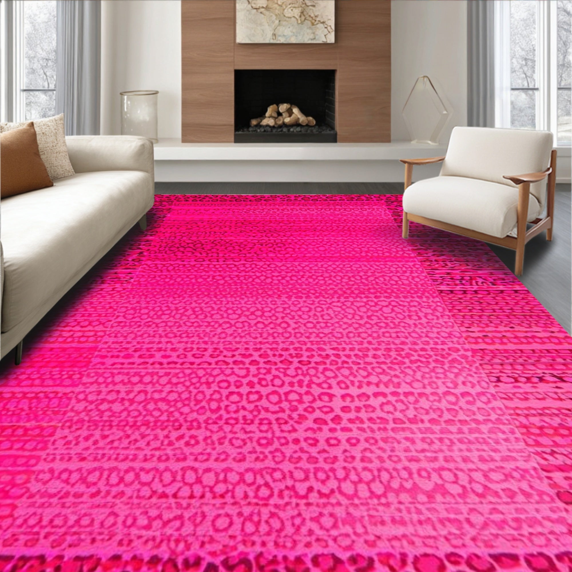 Vibrant Hot Pink Leopard-Print Rug