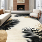 Beige Black Tropical Palm Leaf Rug