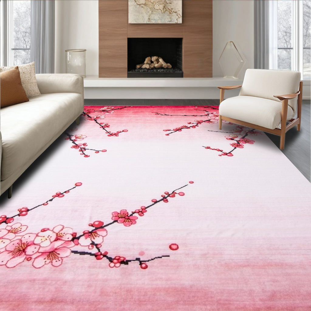 Pink cherry blossom serene rug(Pink)