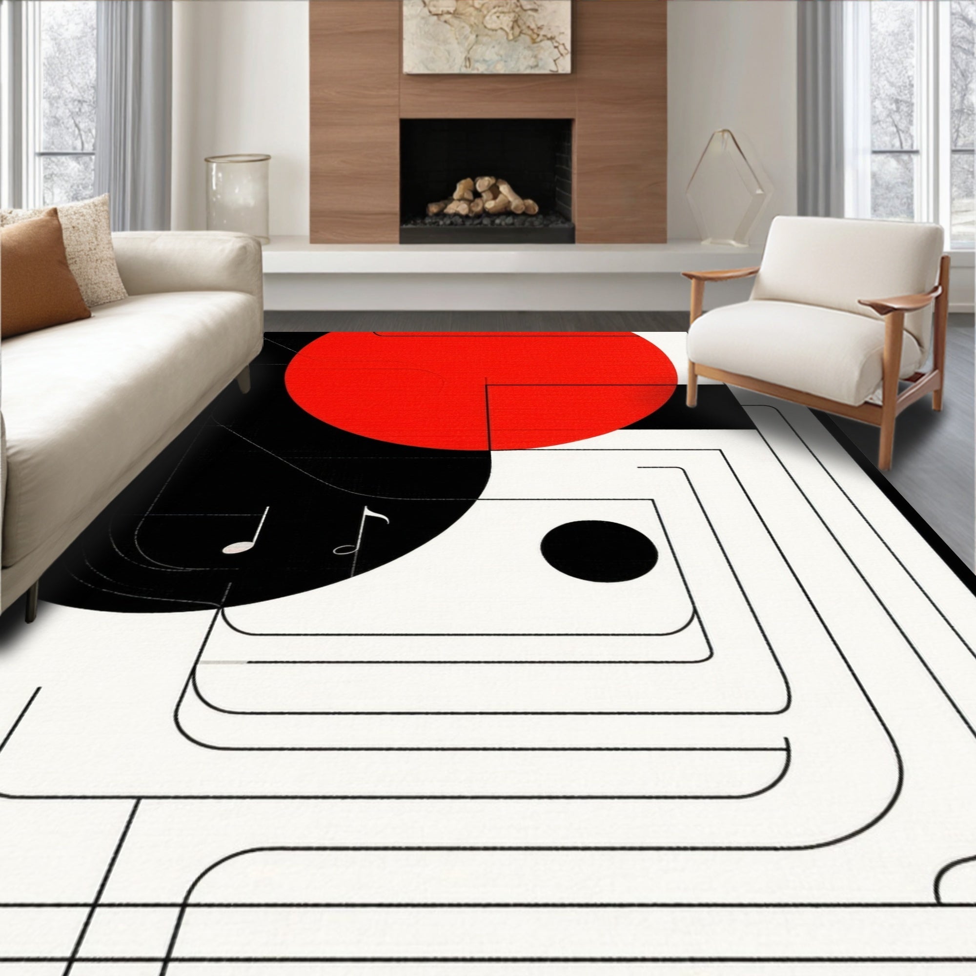 Bold Geometric Red Black White Rug