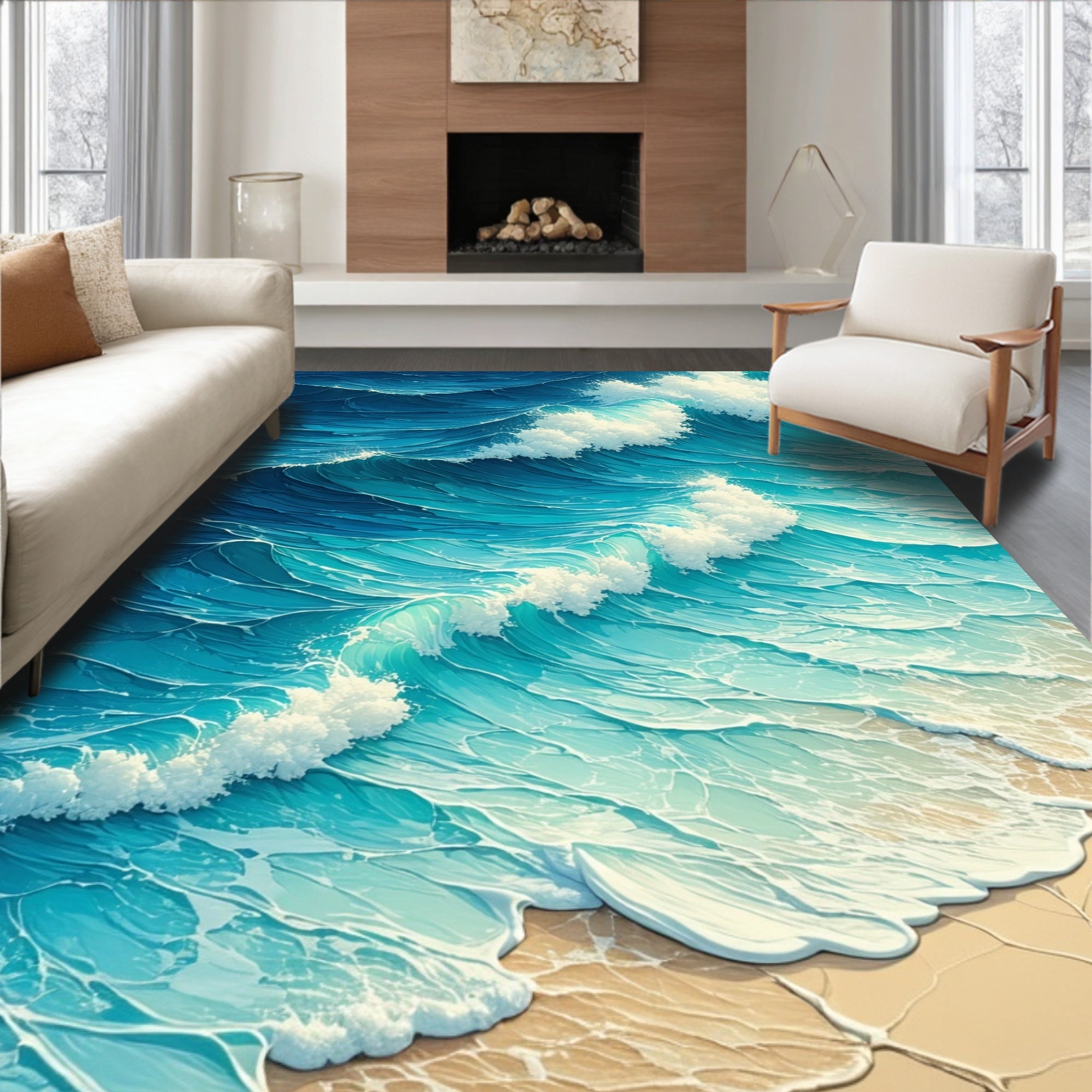 Tranquil Turquoise Wave Rug