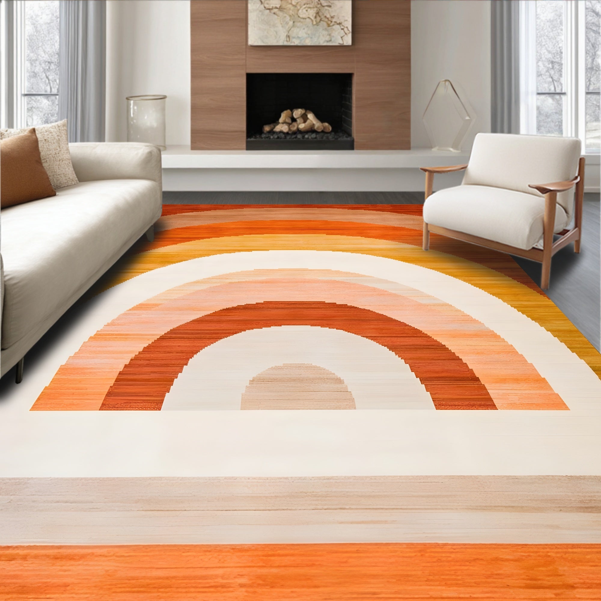 Warm Arched Pattern Cozy Rug(Brown)