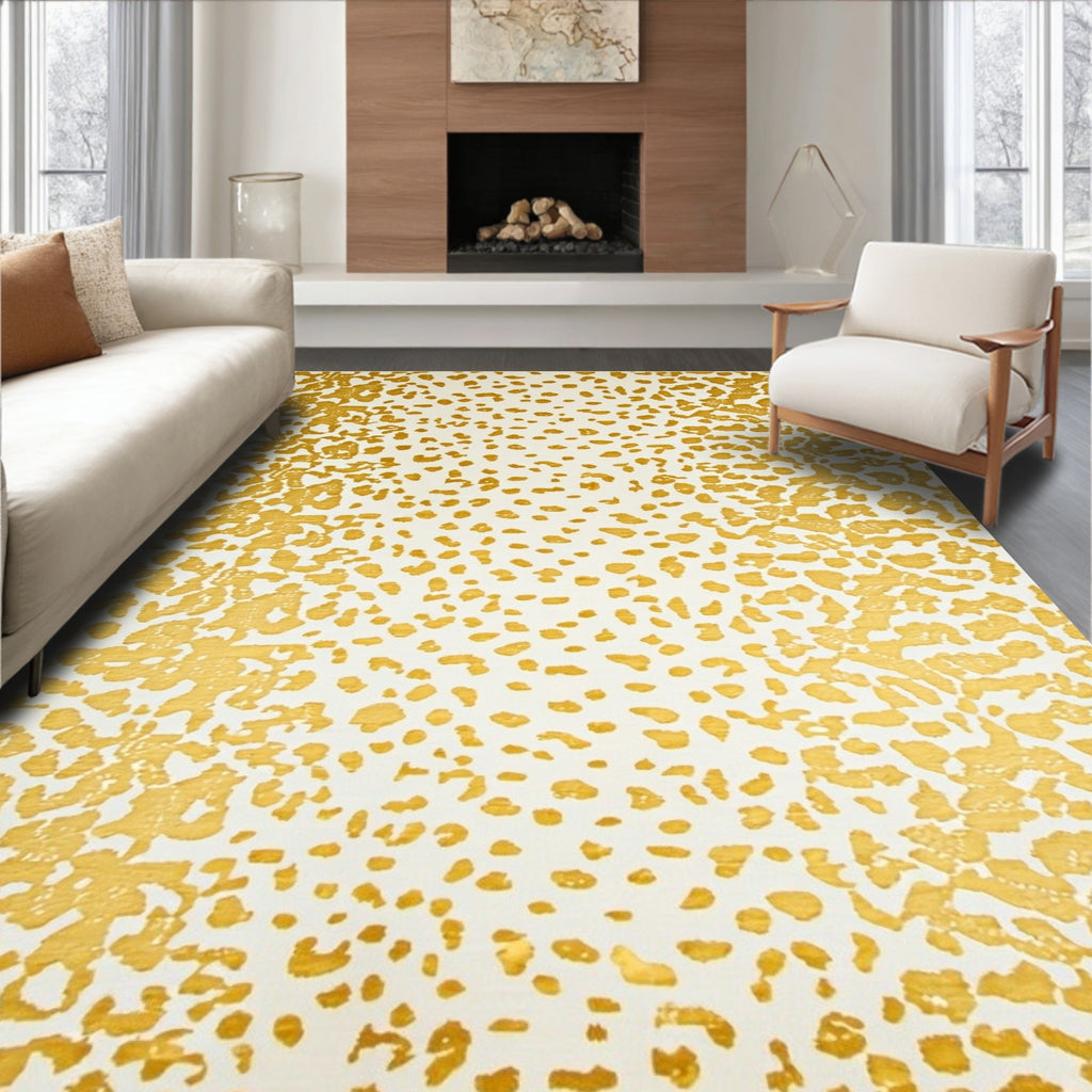 Vibrant Golden Leopard-Spotted Rug(Gold)