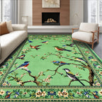 Green Bird Floral Vibrant Rug(Green)