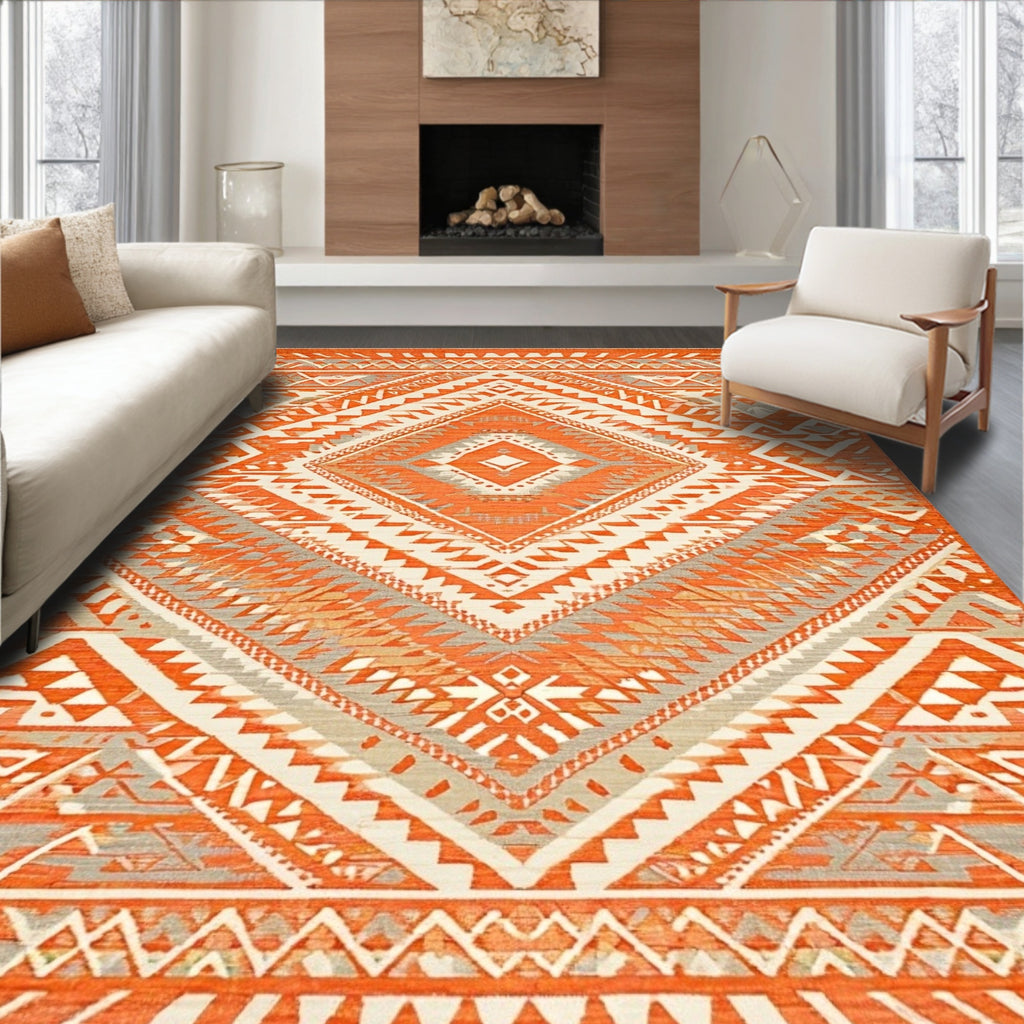 Orange Bohemian Geometric Rug(Orange)