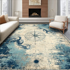 Blue Cream Vintage Nautical Rug(Blue)