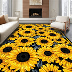 Vibrant Yellow Sunflower Print Rug(Yellow)