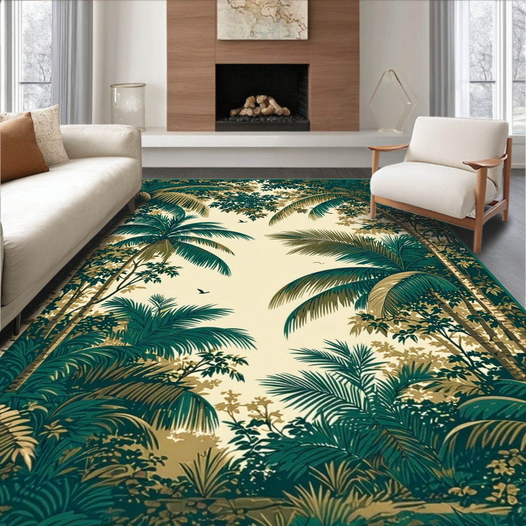 Teal & Gold Lush Jungle Rug(Beige)