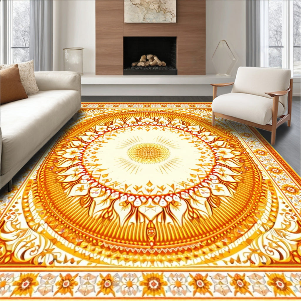 Ornate Bright Orange Medallion Rug(Yellow)