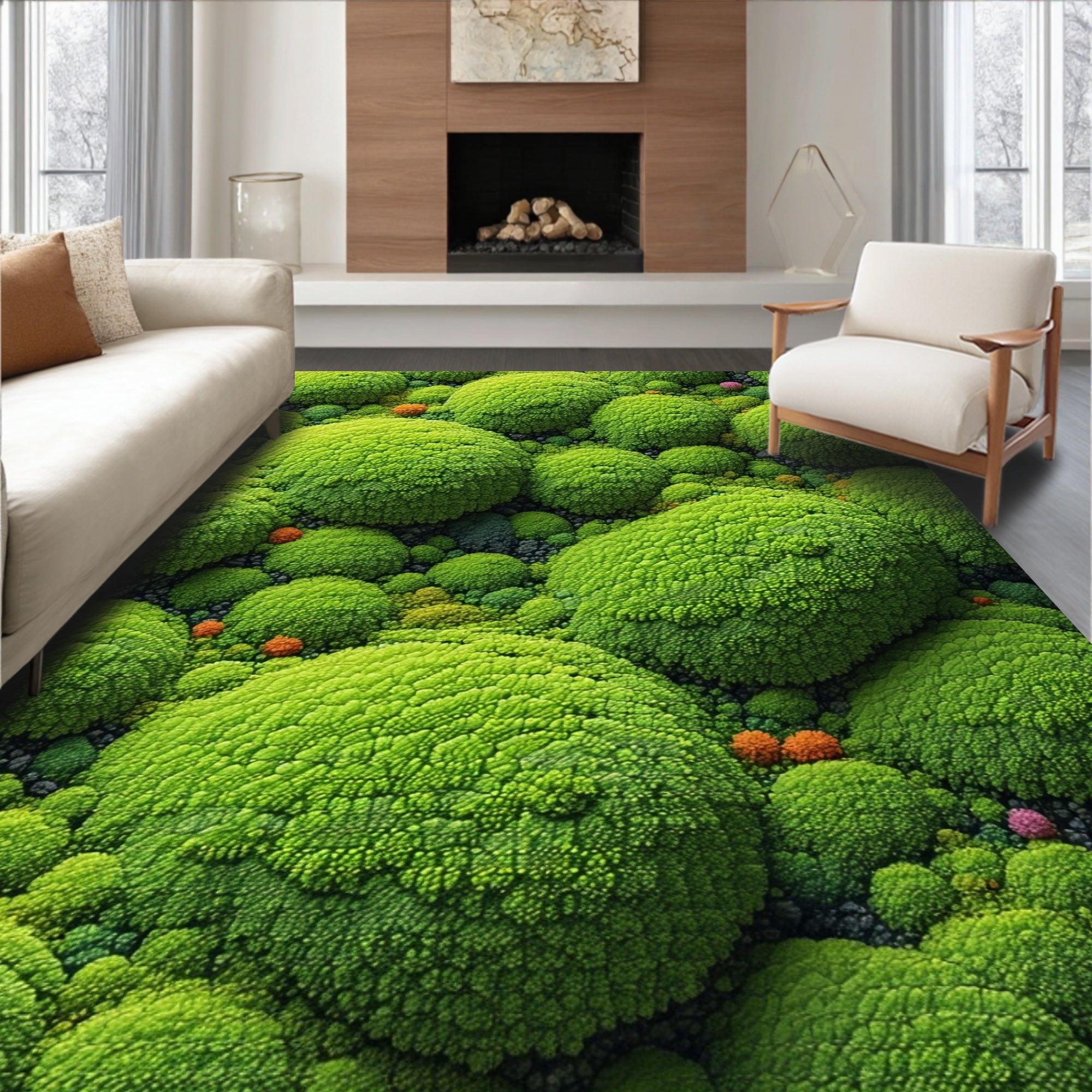 Vibrant Green Rounded Blooms Fresh Rug