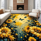 Vibrant Yellow Sunflower Butterfly Cheerful Rug(Yellow)