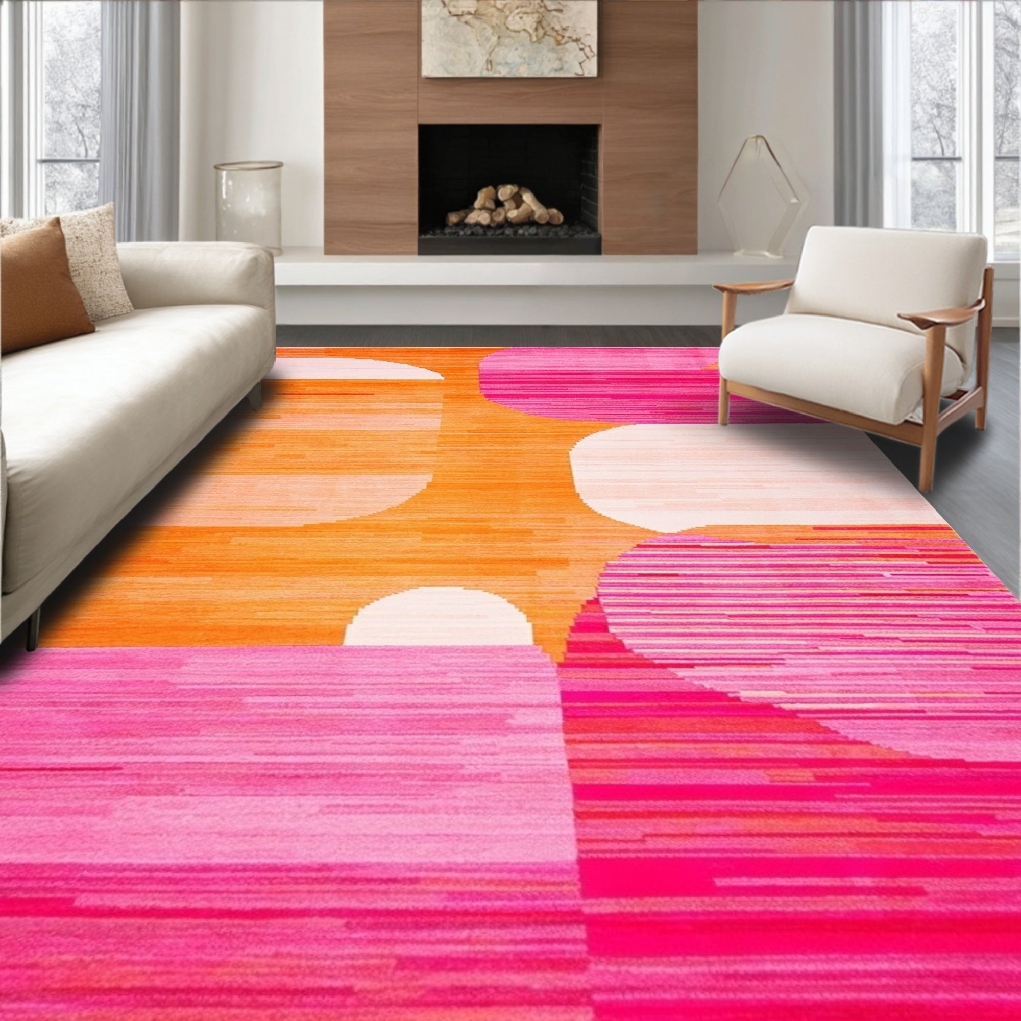 Energetic Pink-Orange Curved Rug