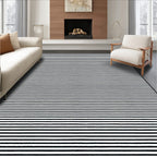 Sleek Black & White Striped Rug(Black)