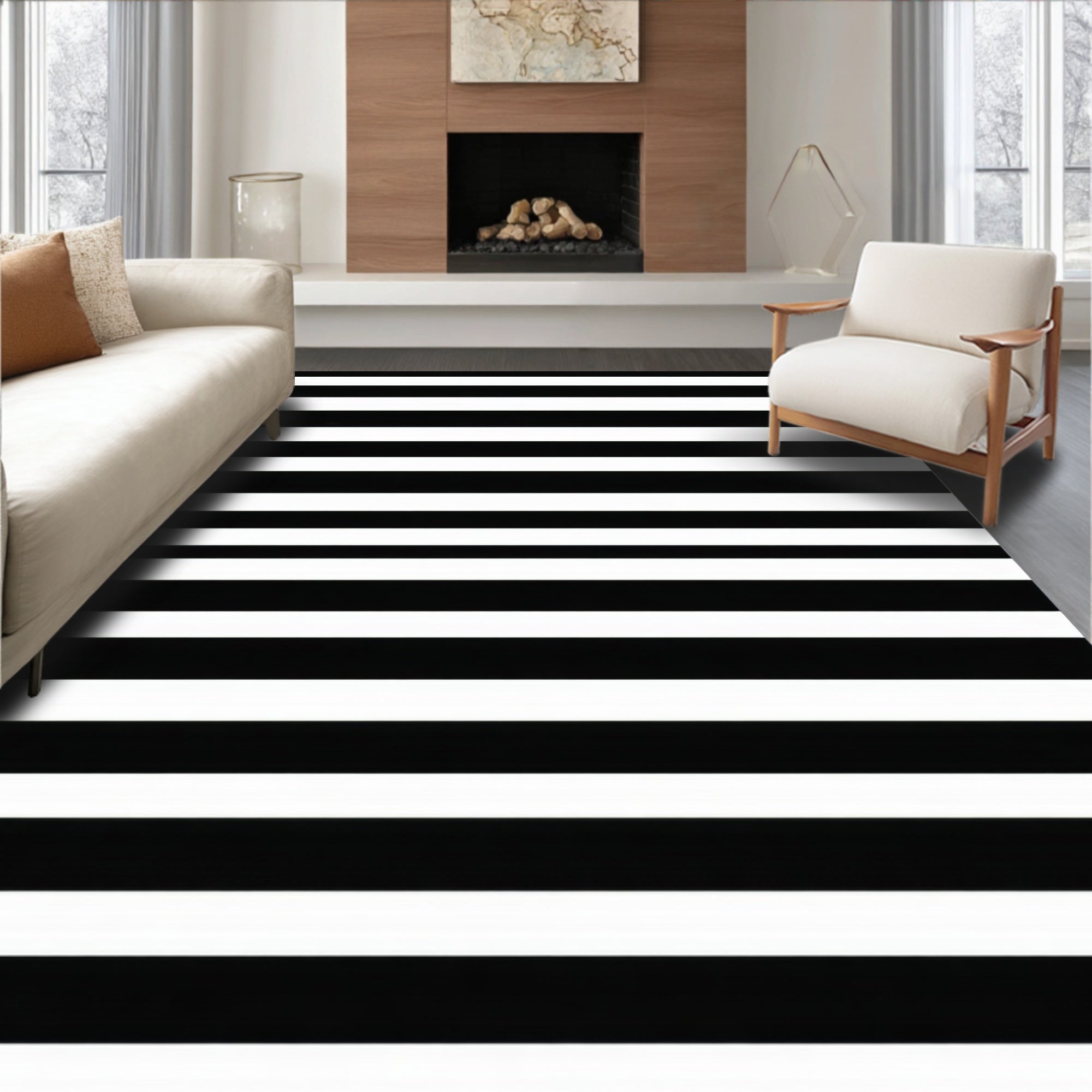 Modern Black & White Striped Rug