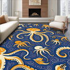Playful Blue Orange Octopus Pattern Rug(Blue)
