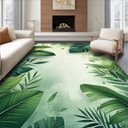 Lush Green Tropical Leaves Rug