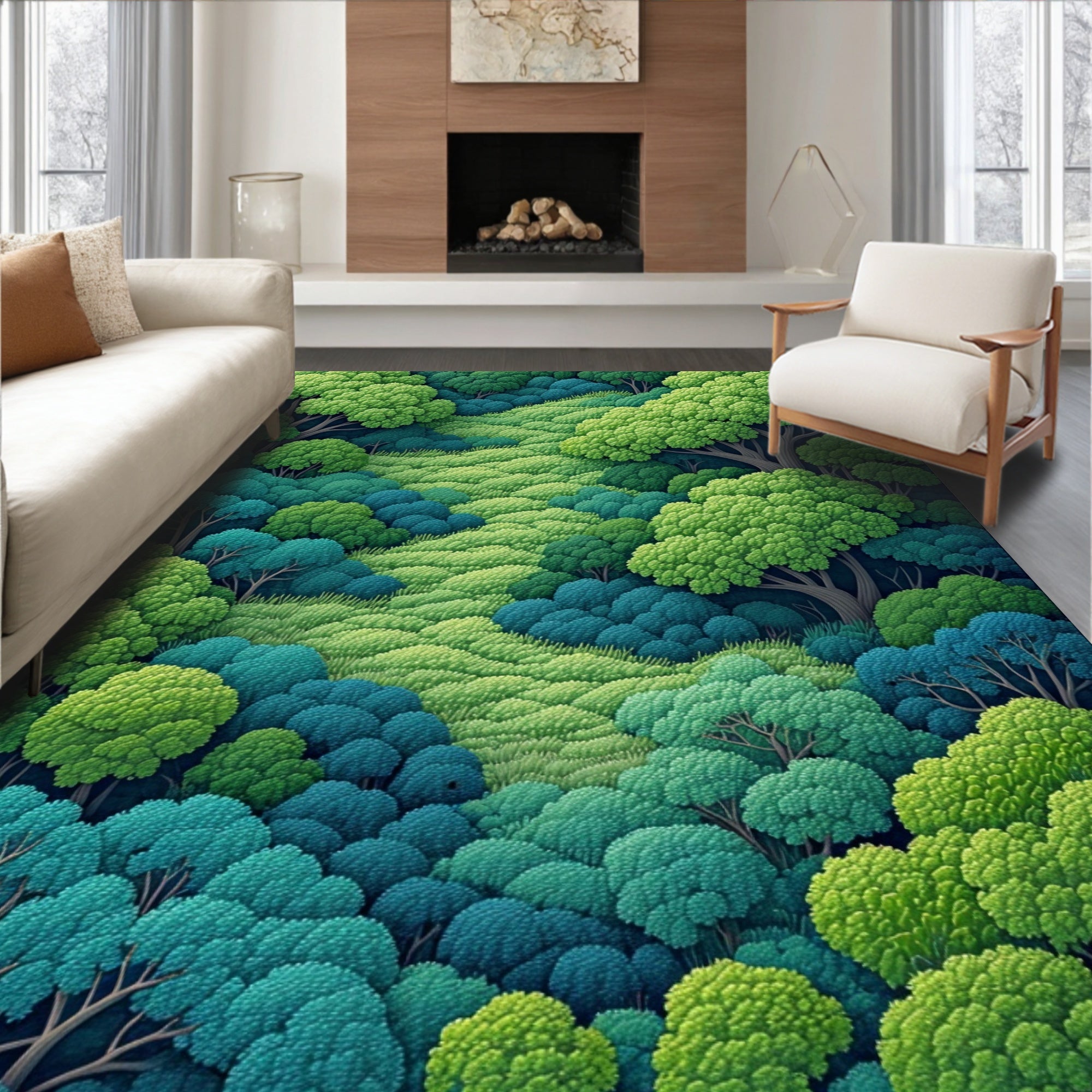 Green-Blue Forest Serene Rug(Green)