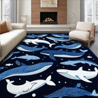 Navy Whale & Fish Playful Rug(Blue)