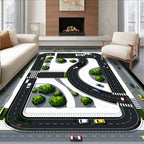 Black-and-White Road Map Playful Rug(Gray)