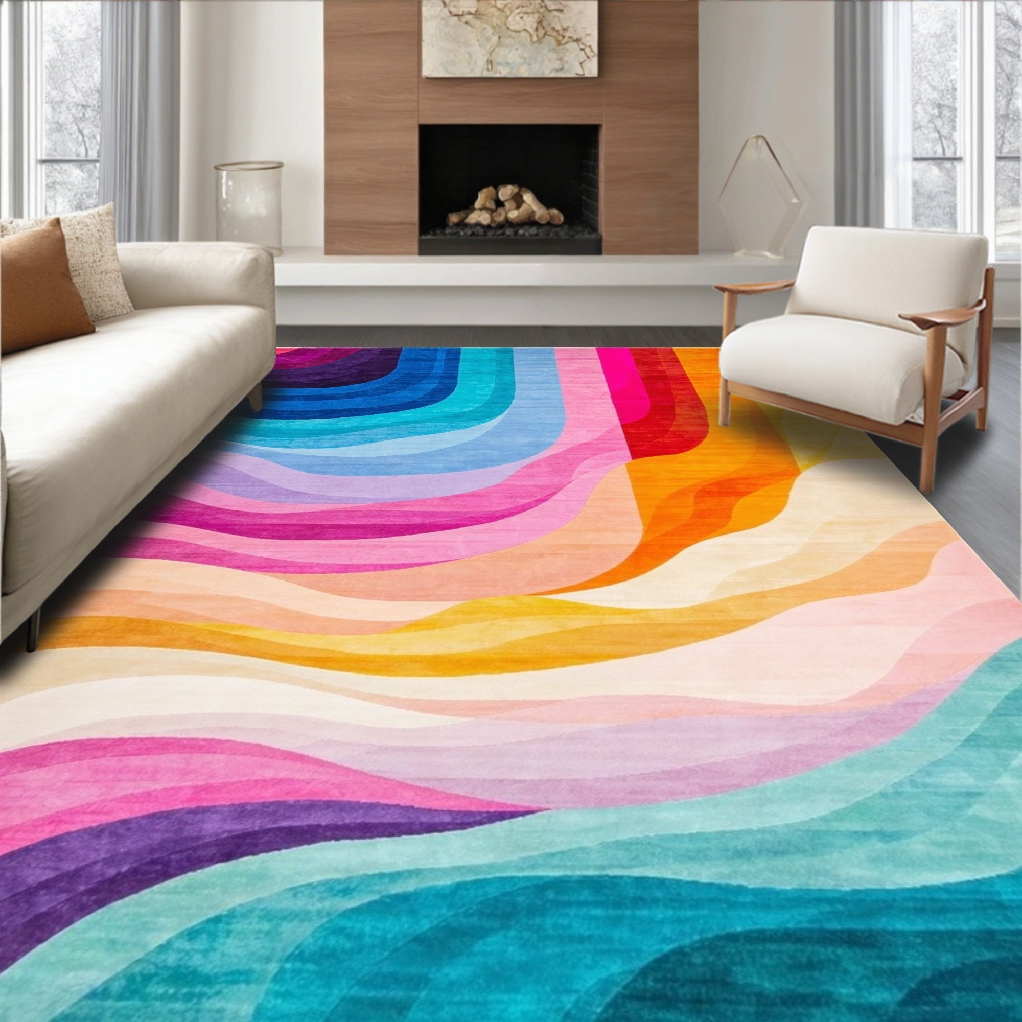 Vibrant Multicolor Wavy Stripes Lively Rug