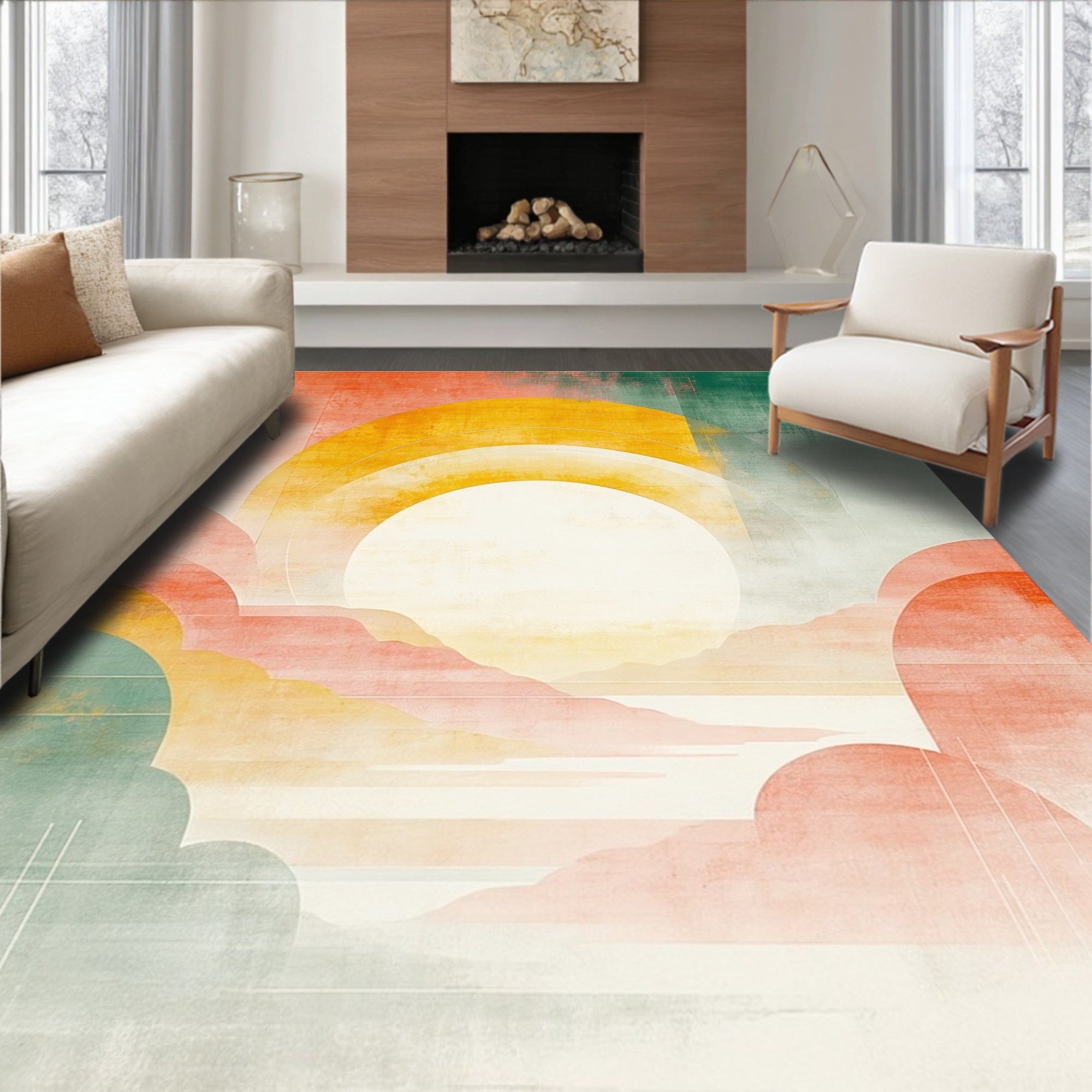 Coral Teal Sunset-Inspired Tranquil Rug