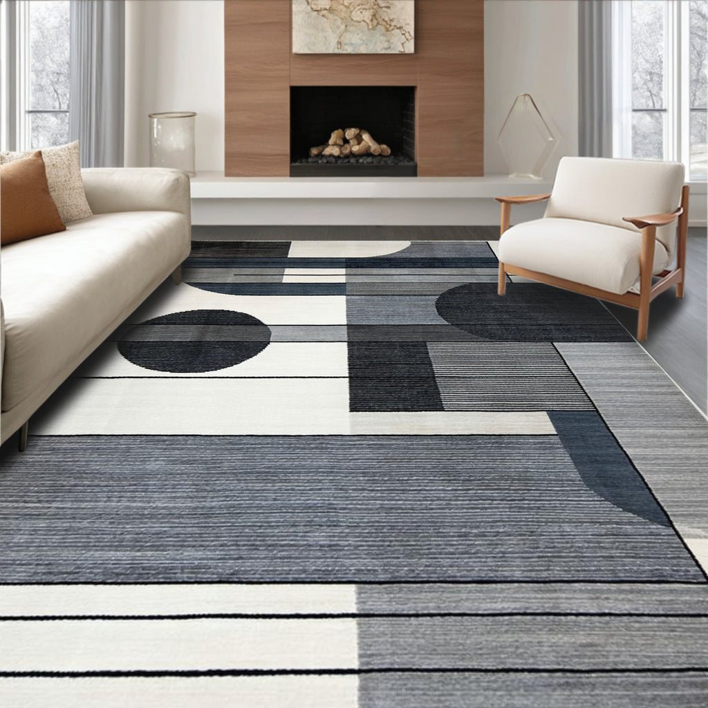 Modern Gray Geometric Rug(Gray)