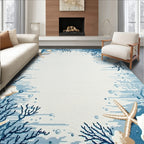 Coastal Blue Seashell Border Calm Rug(Blue)
