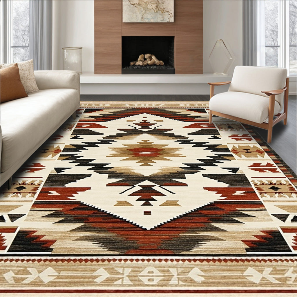Warm Earthy Geometric Tribal Rug(Beige)