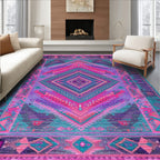 Vibrant Pink Purple Teal Geometric Rug(Pink)