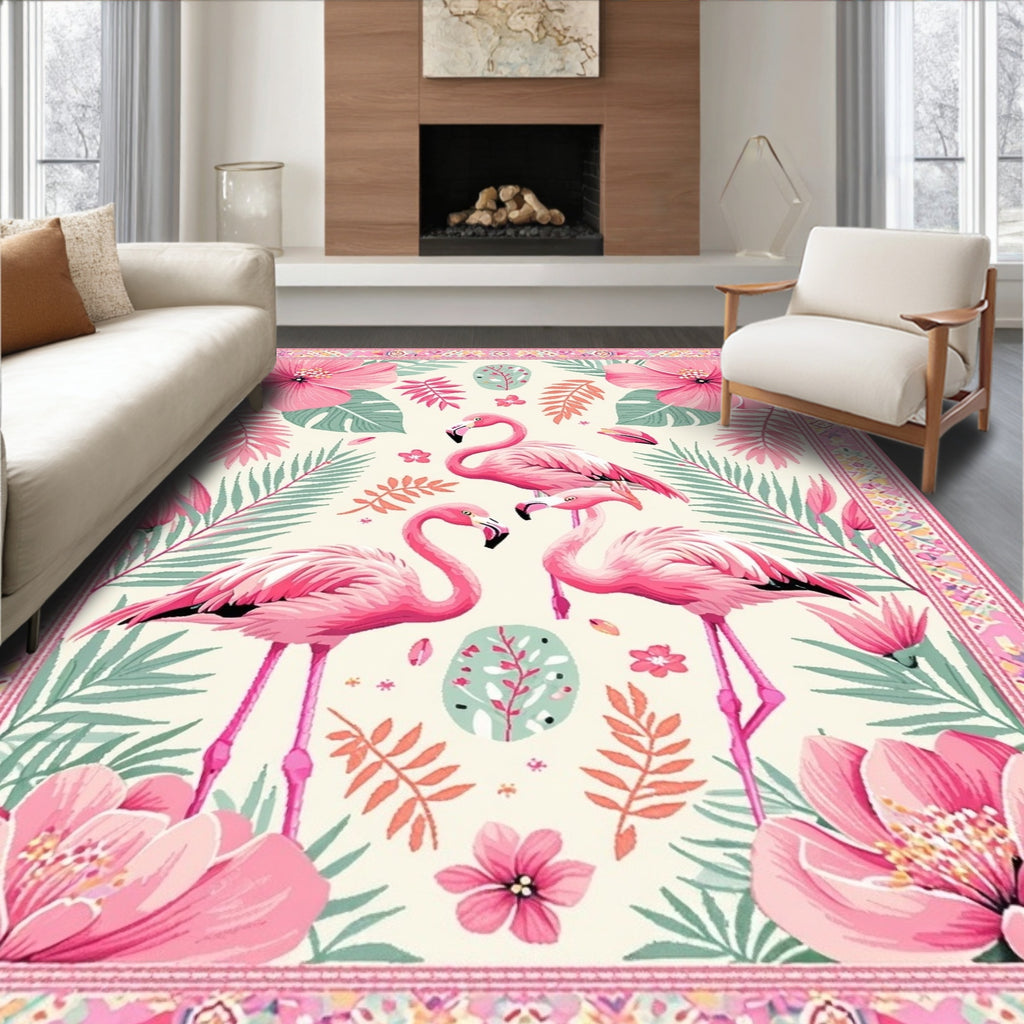 Cheerful Pink Tropical Rug(Ivory)