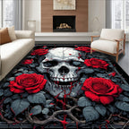 Dark Skull Red Roses Edgy Rug(Red)