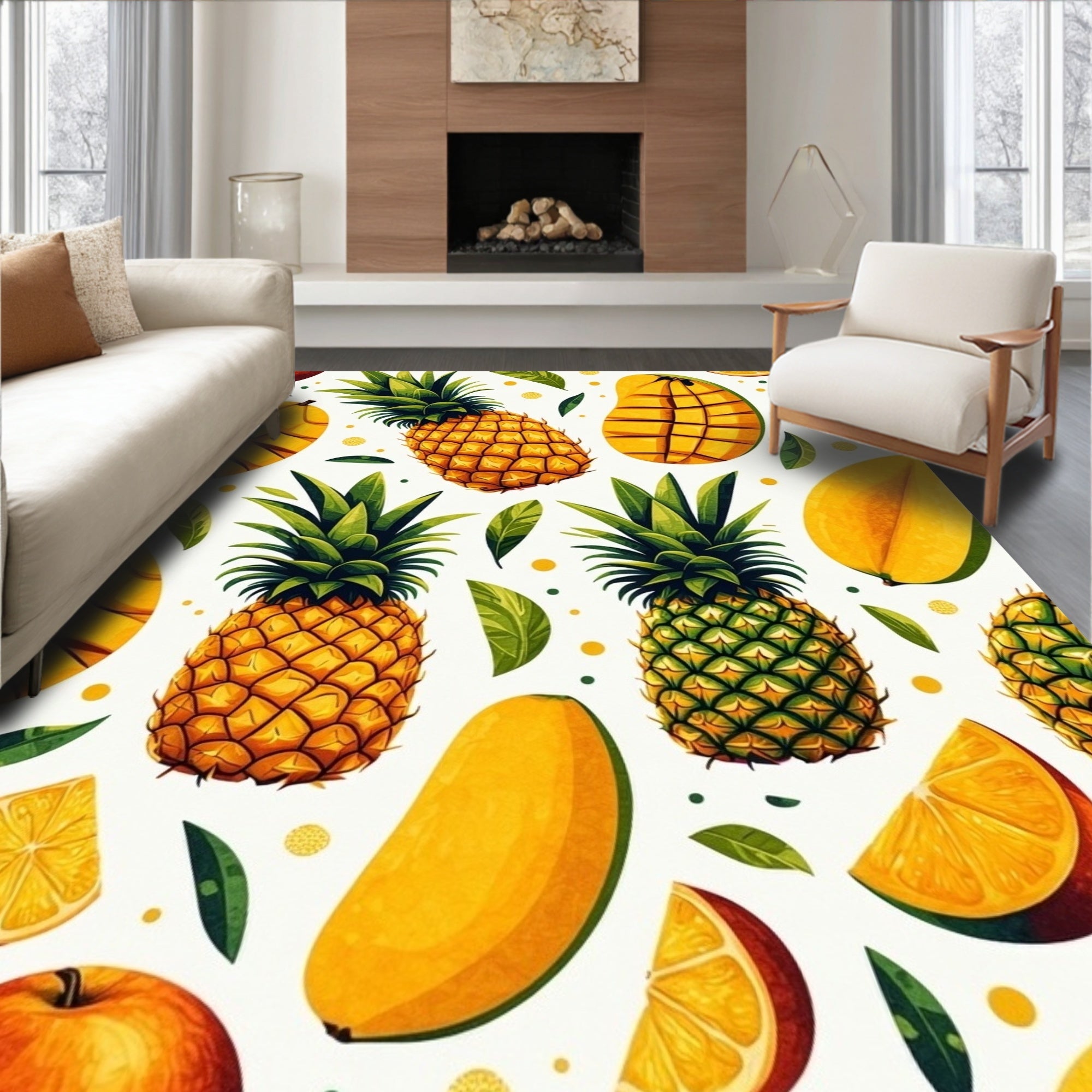 Bright Tropical Fruit Print Rug(Yellow)