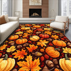 Cozy Autumn Pumpkin Leaf Acorn Rug(Brown)