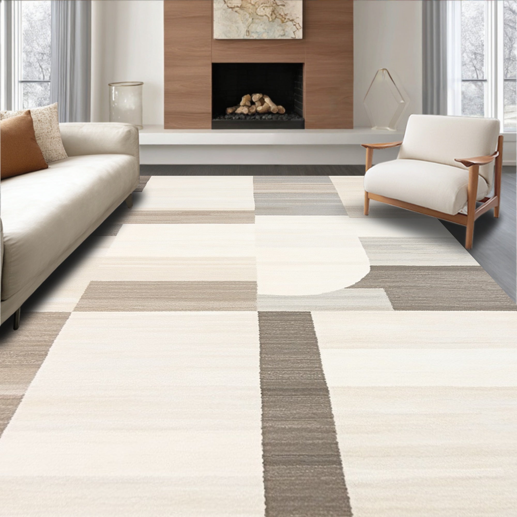 Neutral Geometric Modern Rug