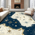 Vintage Nautical Map Navy Cream Adventure Rug(Blue)