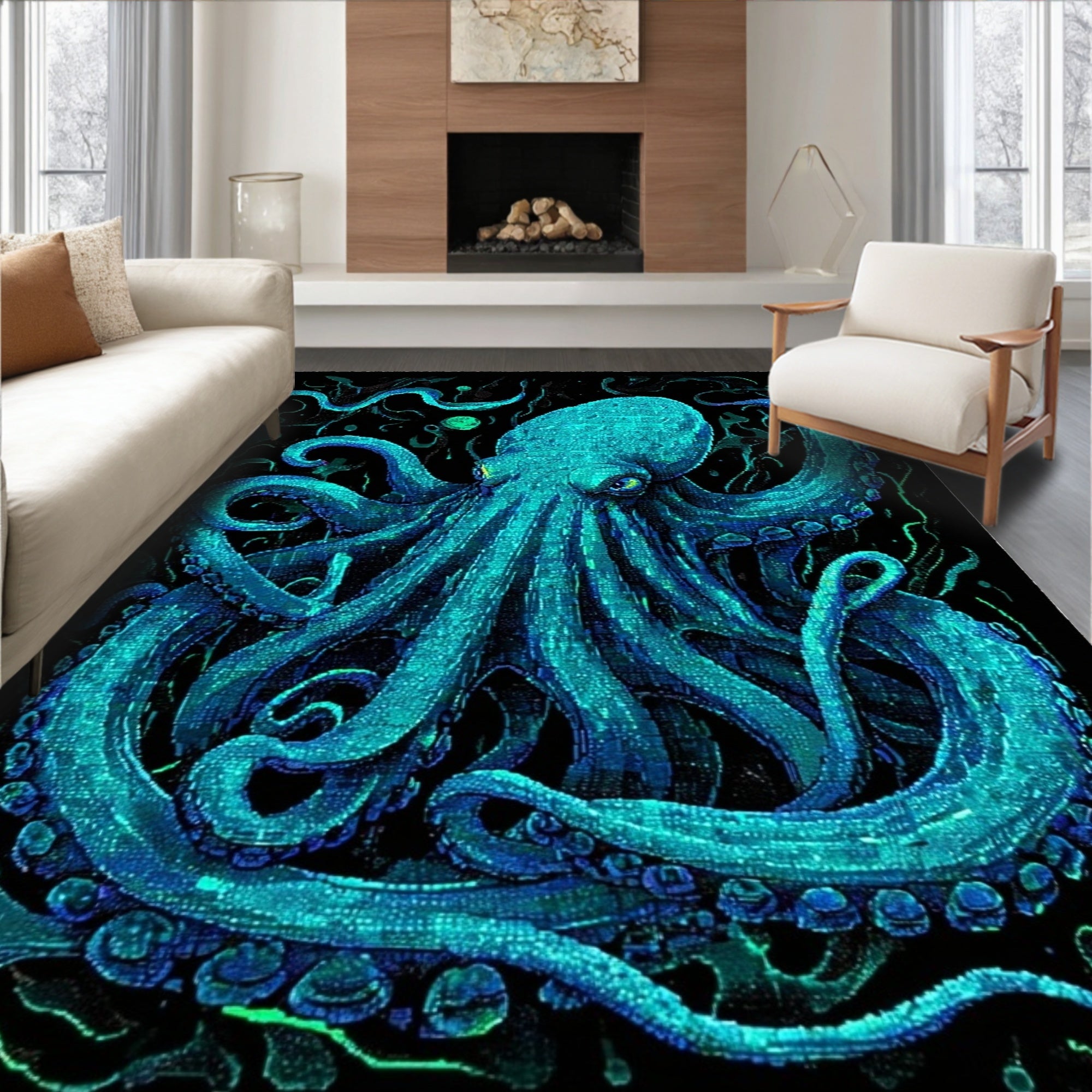 Teal Octopus Mystical Rug
